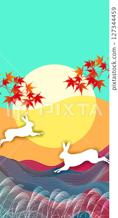 Autumn leaves, moon viewing, autumn background Autumn leaves, moon viewing, autumn background 127344459