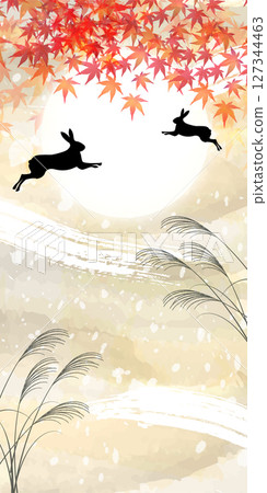 Autumn leaves, moon viewing, autumn, maple leaves, background 127344463