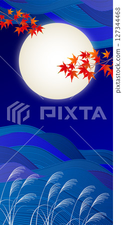 秋葉月亮觀賞秋天背景 秋葉月亮觀賞秋天背景 127344468