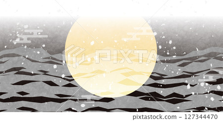 Moon viewing autumn watercolor landscape background 127344470
