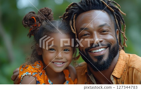 Joyful Father and Daughter Portrait Outdoors 127344783