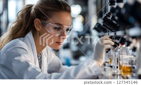 Focused Scientist Conducts Advanced Research in Cutting-Edge Laboratory Focused Scientist Conducts Advanced Research in Cutting-Edge Laboratory 127345146