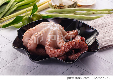 Gourmet boiled octopus in the plate 127345259