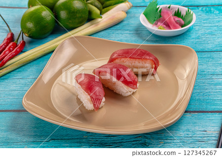 Japanese sushi with tuna fish Japanese sushi with tuna fish 127345267