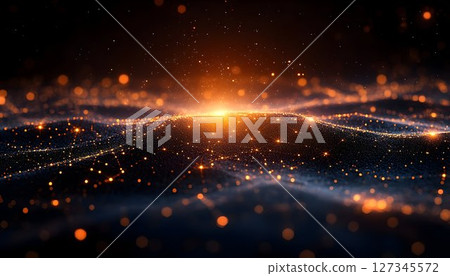 Golden Particle Wave: Abstract Glowing Landscape with Starry Sky Golden Particle Wave: Abstract Glowing Landscape with Starry Sky 127345572