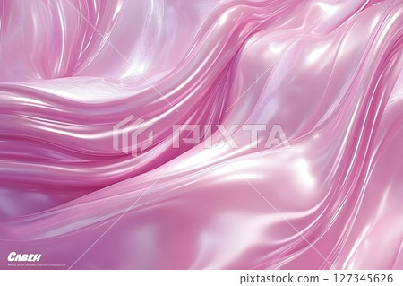 Flowing pink satin fabric with soft highlights and delicate fold 127345626