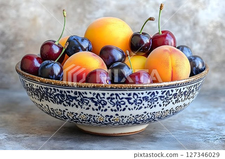 Vibrant Summer Fruit in Ornate Bowl 127346029