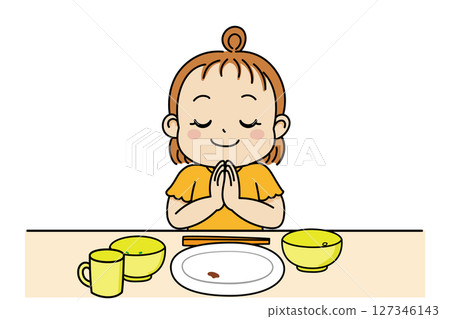 一個可愛的幼兒吃完飯的插圖 一個可愛的幼兒吃完飯的插圖 127346143