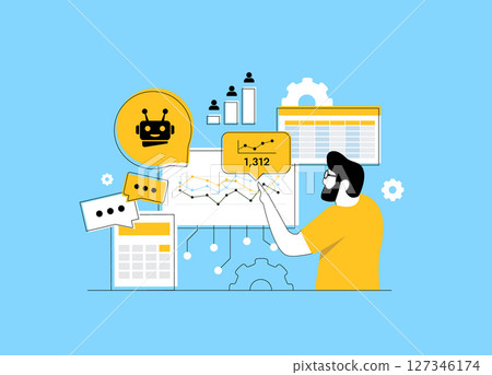 AI competitor analysis reveals strategic insights from market data, ai competitive opportunities for business growth. Powerful artificial intelligence ai competitor analysis vector illustration 127346174