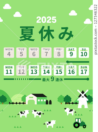 2025 summer vacation schedule (up to 9 consecutive holidays, ranch, green background) 127346322