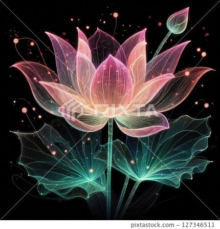 Transparent embroidered lotus with Generative AI. 127346511