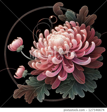 Transparent embroidered chrysanthemum with Generative AI. 127346674