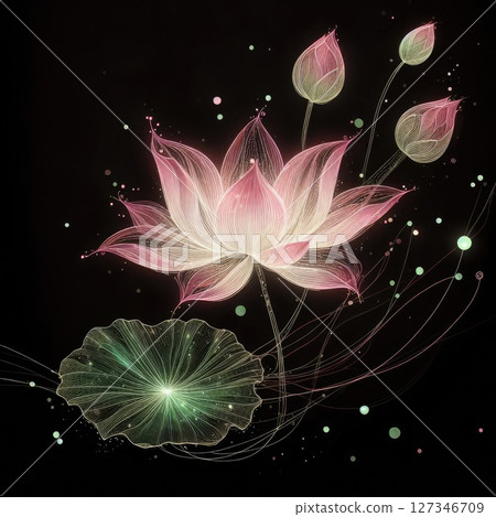 Transparent embroidered lotus with Generative AI. Transparent embroidered lotus with Generative AI. 127346709