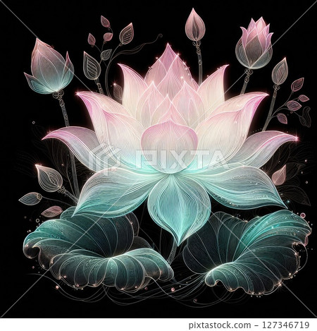Transparent embroidered lotus with Generative AI. 127346719