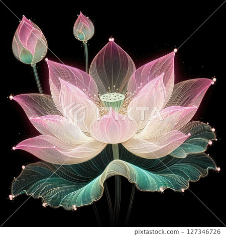 Transparent embroidered lotus with Generative AI. 127346726