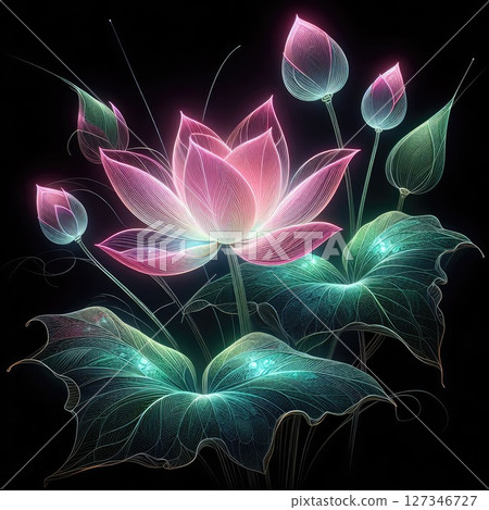 Transparent embroidered lotus with Generative AI. 127346727