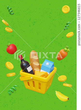 Shopping Basket Filled with Groceries 127346815
