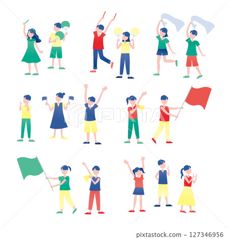 一組歡呼的人們的插圖集 127346956