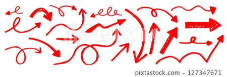 手繪箭頭素材，紅色 127347671