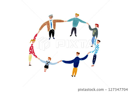 Hand-drawn illustration: People holding hands in a circle 127347704