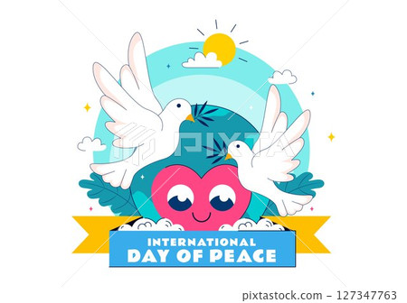 International Peace Day Vector Illustration Featuring Hands, Dove, Globe, and Blue Sky to Promote Prosperity Around the World in a Flat Background 127347763