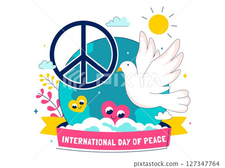 International Peace Day Vector Illustration Featuring Hands, Dove, Globe, and Blue Sky to Promote Prosperity Around the World in a Flat Background 127347764