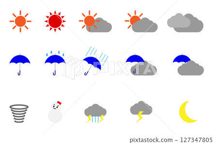Simple colored weather symbol illustration set 127347805