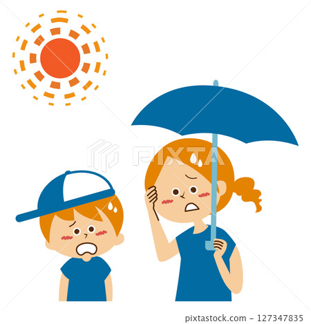 中暑戶外親子插圖素材 127347835