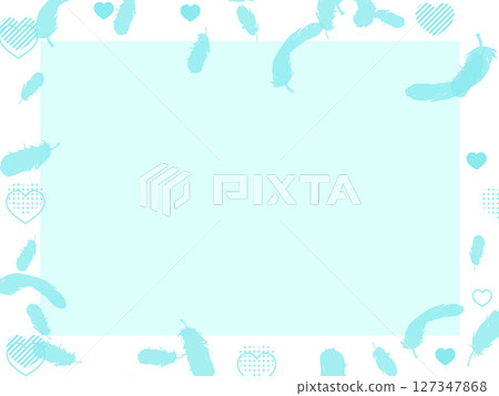 Stock Illustration: Simple frame, feathers and hearts, postcard Stock Illustration: Simple frame, feathers and hearts, postcard 127347868