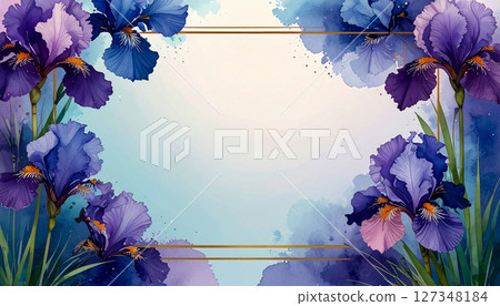 Watercolor style iris flower illustration background frame 127348184