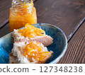 A marmalade jam made by sweetly stewing citrus peels and fruits. Spread it on bread for breakfast. 127348238