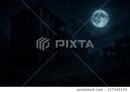 Landscape painting of abandoned abandoned buildings on the red moon and drought land Landscape painting of abandoned abandoned buildings on the red moon and drought land 127348339