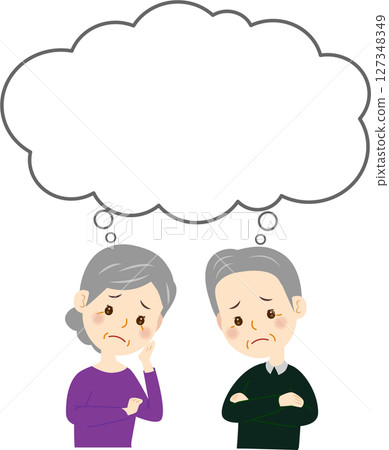 Worried elderly couple_speech bubble Worried elderly couple_speech bubble 127348349