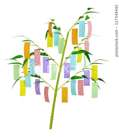 Tanabata bamboo leaves, many strips 127348492