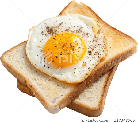 Open faced egg sandwich on toasted bread 127348569