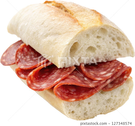 Salami sandwich on a white roll 127348574
