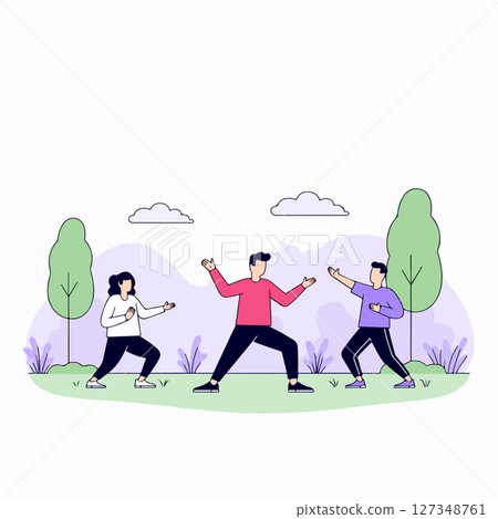 Group Tai Chi Practice in the Park 127348761