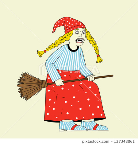 Cartoon Witch on a Broomstick 127348861
