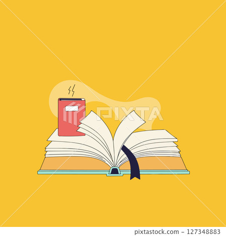 Open Book with Bookmark and Red Book Open Book with Bookmark and Red Book 127348883