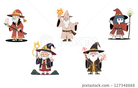 Cartoon Wizards Casting Spells 127348888