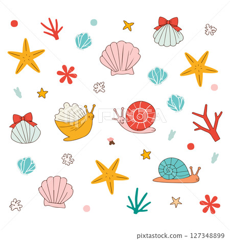 Cartoon Sea Life Pattern Cartoon Sea Life Pattern 127348899