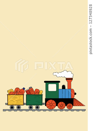 Cartoon Train with Two Cars 127348928