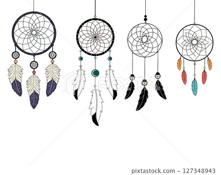 Four Dreamcatchers with Feathers 127348943