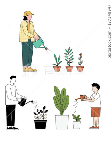 People Watering Plants People Watering Plants 127348947