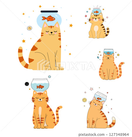 Cute Cats with Fishbowls 127348964