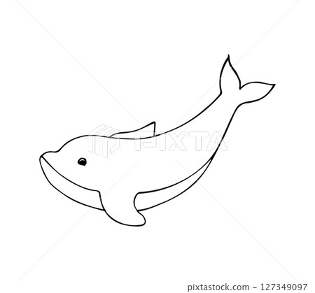 Cute cartoon-style dolphin illustration. Simple hand-drawn marine animal, perfect for kids and educational projects. Cute cartoon-style dolphin illustration. Simple hand-drawn marine animal, perfect for kids and educational projects. 127349097