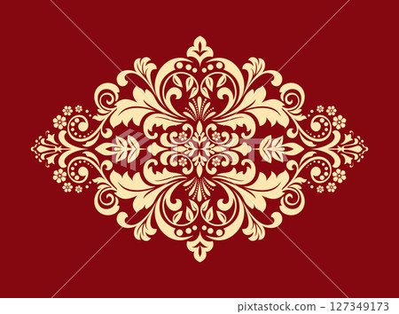 Damask graphic ornament. Floral design element. Golden and red vector pattern 127349173