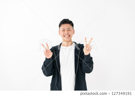 Young man portrait casual peace Young man portrait casual peace 127349191