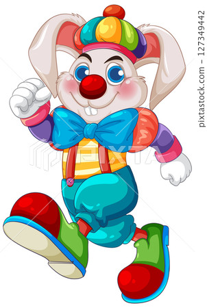 Colorful Cartoon Clown Rabbit Illustration 127349442