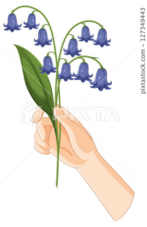 Hand Holding Bluebell Flowers Illustration 127349443